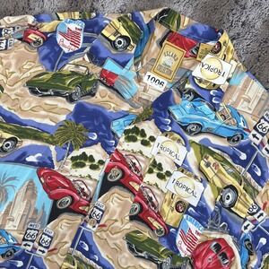 Island Collection Sports Car Corvettes Hawaiian Aloha Shirt Mens M Patriotic